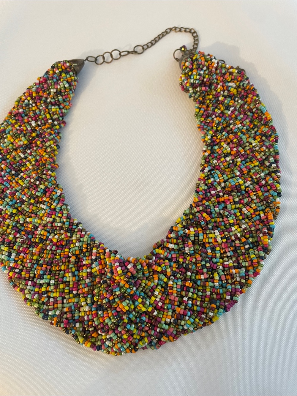 🔥 Multicolor Seed Bead Statement Necklace – Chunky Boho Bib Style